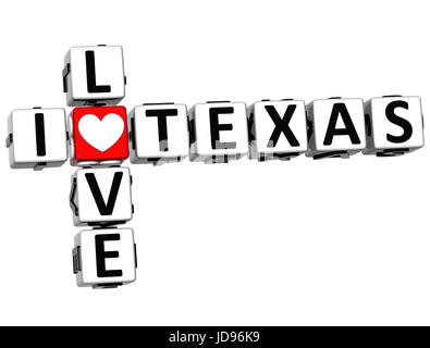 J'aime 3D Texas Mots croisés sur fond blanc Banque D'Images