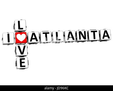 J'aime 3D Atlanta Mots croisés sur fond blanc Banque D'Images