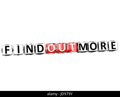 En savoir plus 3D Bouton Cliquez ici bloc de texte sur fond blanc Banque D'Images