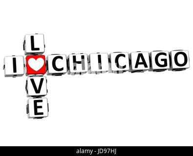 J'aime 3D Mots croisés de Chicago sur fond blanc Banque D'Images