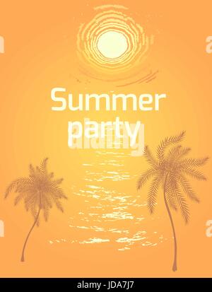 Summer beach party flyer. Vector background avec coucher de soleil sur les vagues de la mer Illustration de Vecteur