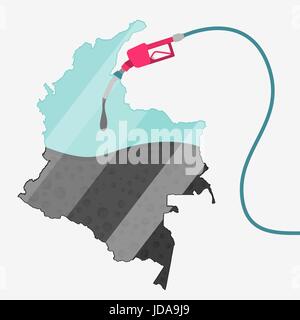 Carte de la Colombie d'être alimentée par l'huile. La pompe à gaz alimentée carte. Sur la carte il y a une réflexion en verre. Conceptuel. Les producteurs de pétrole ou des pays importateurs. Illustration de Vecteur