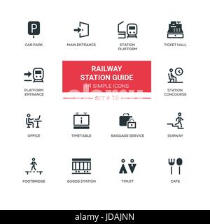 Guide de la gare moderne - icônes simples, jeu de pictogrammes Illustration de Vecteur
