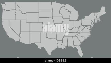 Même haut vierge carte détaillée USA isolé sur fond gris. États-unis d'Amérique, pays avec des frontières des États. Modèle vecteur d'infos graphiques. Illustration de Vecteur