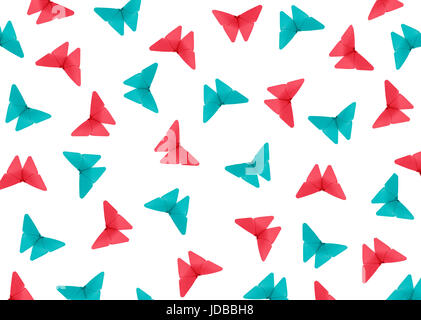 Origami rouge et bleu butterflies background Banque D'Images