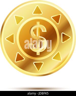 Pièce d'or brillant lumineux avec dollar sign on white Illustration de Vecteur