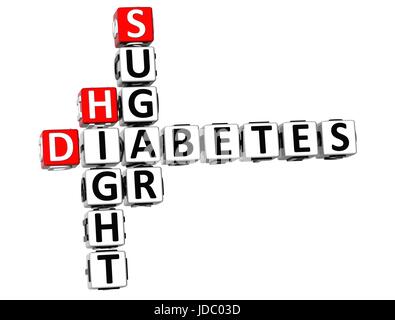 Le diabète Sucre 3D Haute Mots croisés sur fond blanc Banque D'Images
