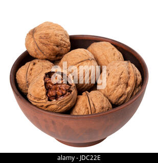 Bol en céramique de noix isolé sur fond blanc Banque D'Images