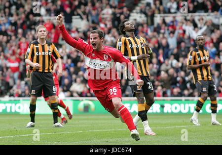 MATTHEW BATES REND 2-1 MIDDLESBROUGH V HULL CITY MIDDLESBROUGH ANGLETERRE RIVERSIDE LE 11 AVRIL 2009 Banque D'Images