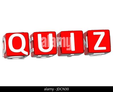 Quiz 3D Cube texte sur fond blanc Banque D'Images