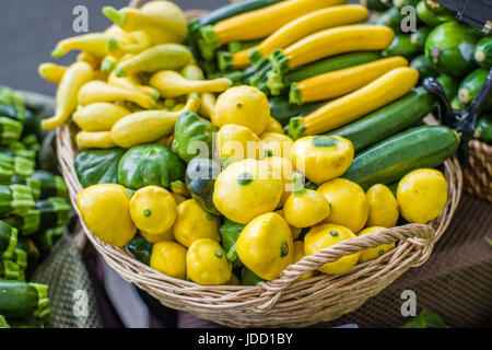 Affichage de l'été frais au marché de fermiers de squash Banque D'Images