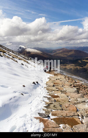 Les marcheurs en ordre décroissant le Ben Nevis en hiver Banque D'Images