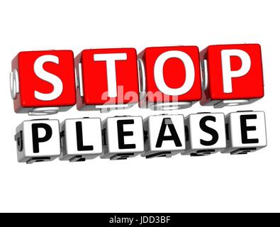 Bloc de texte 3D rouge STOP VEUILLEZ sur fond blanc. Banque D'Images