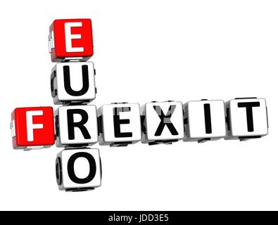 Mots croisés 3D Frexit Euro sur fond blanc. Banque D'Images
