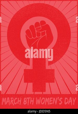 Le 8 mars, Journée de la femme fête avec le sexe féminin symbole et Edith protestation féministe carte vectorielle ou logo design illustration Illustration de Vecteur