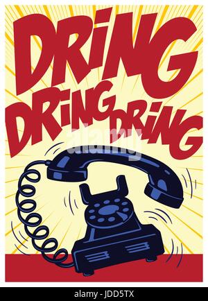 Retro téléphone sonner fort vintage pop art comic book style vector illustration Illustration de Vecteur