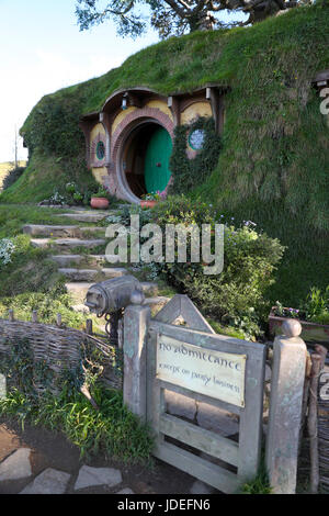 En fin sac Hobbiton Movie Set, Hinuera, Matamata, Nouvelle-Zélande. Banque D'Images