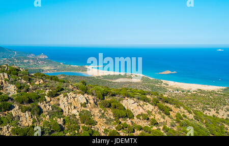 Vue aérienne de Chia, Sardaigne, Italie Banque D'Images