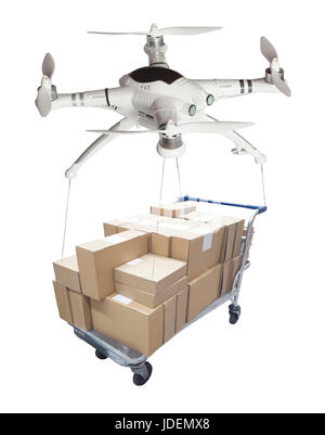 Drone shopping concept avec la livraison de panier avec box set Banque D'Images