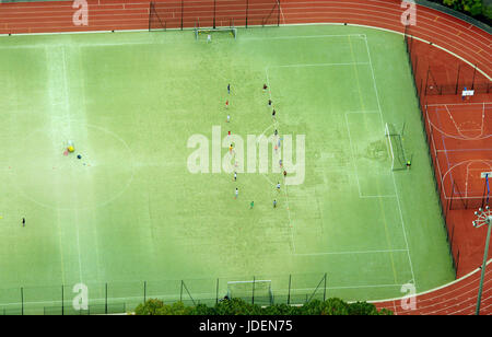 Vue aérienne du stade de soccer football dans un match d'entraînement Banque D'Images