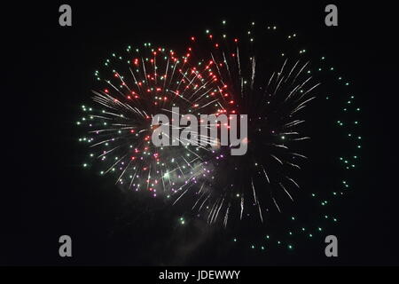 De grands feux d'artifice dans le ciel de la nuit noire Banque D'Images