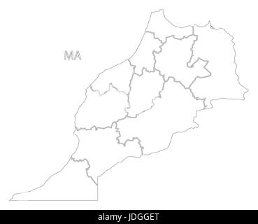 Régions Maroc carte silhouette contour noir avec illustration Illustration de Vecteur