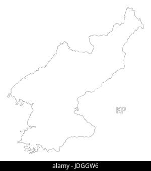 La Corée du Nord La carte silhouette contour noir avec illustration Illustration de Vecteur