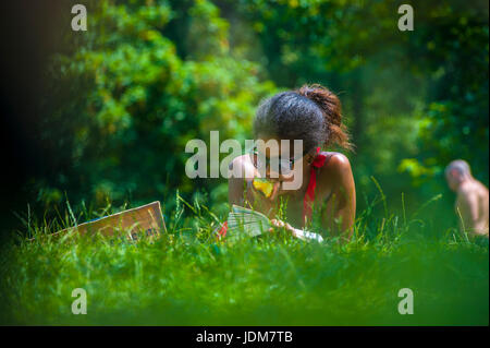 Baignoire, Claverton, Weier Warleigh. Jun 21, 2017. Météo britannique. Vague de chaleur en juin la plus chaude apporte depuis 40 ans, les gens affluent à Warleigh Weier pour vous rafraîchir. Un déversoir de 100 m de long dans un magnifique vallée de l'Avon. Pré, vieux ferry crossing étapes, s'étend de l'eau profond long. C'était une ambiance de fête à la place Credit : Chandra Prasad/Alamy Live News Banque D'Images