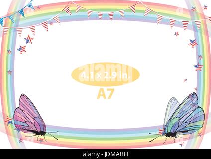 Cadre. Enfant. Les papillons sur un arc-en-ciel. Orientation horizontale. Illustration pour votre conception Illustration de Vecteur