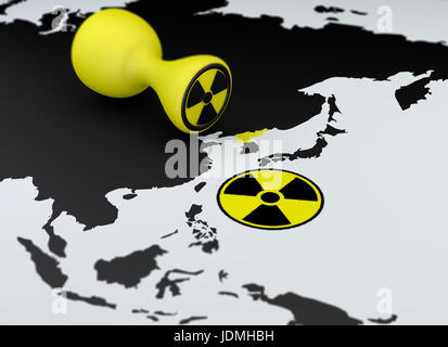 Timbre d'une carte de nucléaire La Corée du Nord, planisphère, Asie du Sud-Est, la guerre nucléaire, signent un accord, en Asie Banque D'Images
