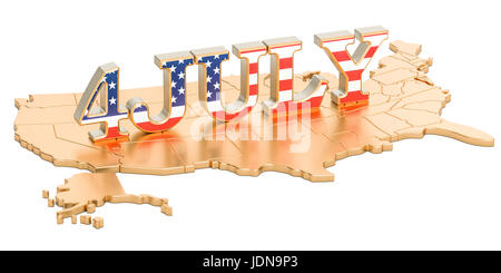 Date de l'indépendance des États-Unis. USA patriotic ballons et inscription 4 juillet, 3D Rendering Banque D'Images