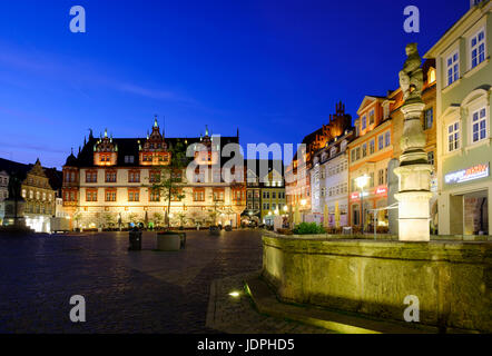 Fontaine de Spengler et Coburg Town Hall, Marktplatz, guanaco, Haute-Franconie, Franconia, Bavaria, Germany Banque D'Images