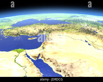 Moyen Orient, vu de l'orbite de la terre dans l'espace le jour lumineux. Illustration 3D détaillés avec surface de la planète. Éléments de cette image fournie par la NASA. Banque D'Images