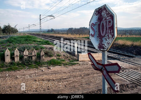 Passage sur la route, l'étape au niveau sans barrières via chemin de fer, l'Espagne Banque D'Images