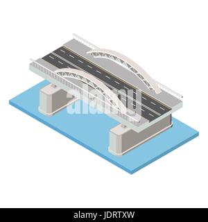 Pont isométrique vectoriel. L'infrastructure de transport de l'élément 3D représentant une faible structure poly plan de ville pour la création. Illustration de Vecteur