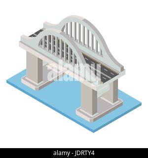 Pont isométrique vectoriel. L'infrastructure de transport de l'élément 3D représentant une faible structure poly plan de ville pour la création. Illustration de Vecteur