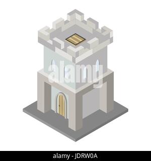 L'icône de l'isométrique vectoriel tour forteresse du château médiéval. Elément 3D représentant une faible structure poly. Illustration de Vecteur