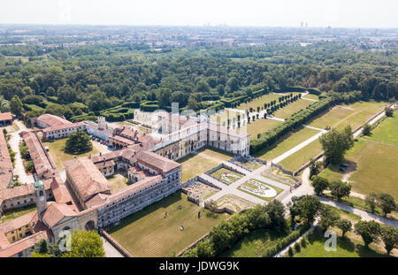 Villa Arconati, Castellazzo, Rho, Milan, Italie. Vue aérienne de la Villa Arconati 21/06/2017. Jardins et Parc, Groane Park. Palace, de style baroque, PAL Banque D'Images