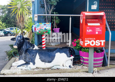 La vie d'une vache en fibre de verre de taille en face de la sculpture Cowaramup Bureau de poste, l'ouest de l'Australie. Banque D'Images