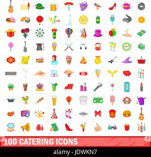 Restauration 100 icons set, cartoon style Illustration de Vecteur