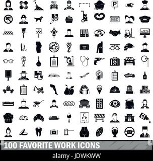 100 travail favorite icons set, le style simple Illustration de Vecteur