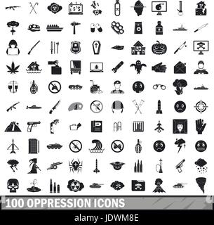 L'oppression 100 icons set, le style simple Illustration de Vecteur