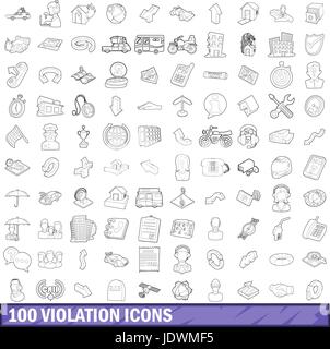 100 violation icons set style du contour, Illustration de Vecteur