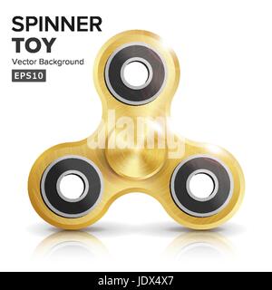 Fidget part Spinner Toy vecteur. Or réaliste Fidget jouet pour mettre davantage l'accent, soulagement du stress. Métallique d'or. Jouet populaire pour le soulagement du stress. Isolé Illustration de Vecteur