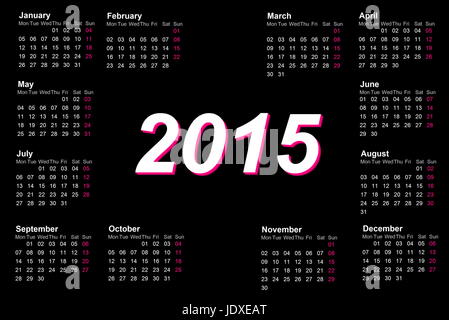 Calendrier de l'année européenne 2015 avec semaine à partir de lundi