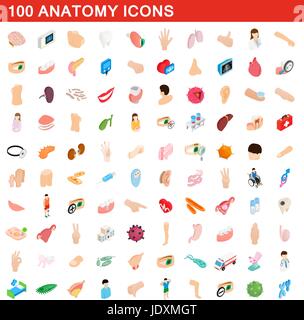 Anatomie 100 icons set en 3D isométrique style pour tout design vector illustration Illustration de Vecteur