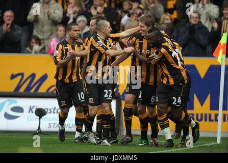 Les joueurs CÉLÈBRENT OBJECTIF D'HULL CITY V West Ham United Stade KC HULL ANGLETERRE 19 Octobre 2008 Banque D'Images