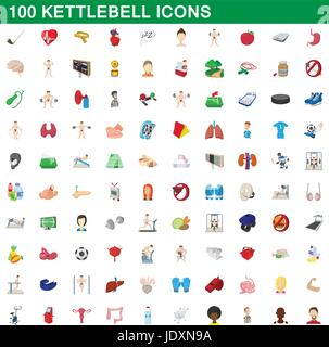 100 kettlebell icons set dans un style de dessin animé pour tout modèle vector illustration Illustration de Vecteur