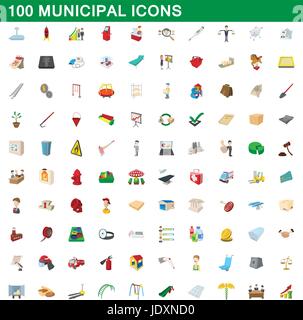 100 icônes municipal situé dans le style dessin animé pour tout modèle vector illustration Illustration de Vecteur