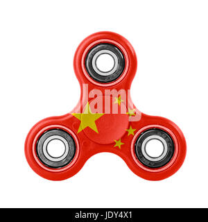 Fidget spinner avec drapeau Chine thème sur fond blanc. Banque D'Images